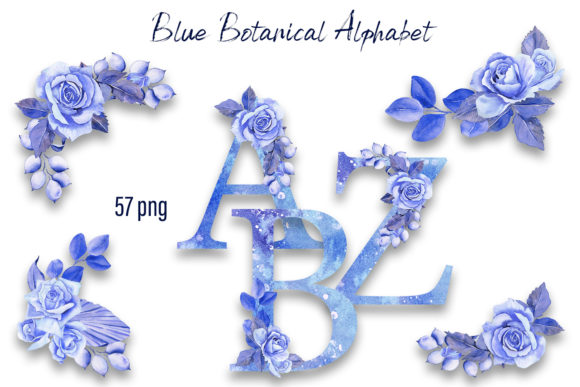 Download Blue Floral Rose Botanical Alphabet - Alphabet Collection