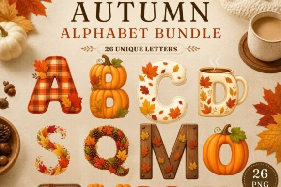 Download Autumn Alphabet PNG Bundle | 26 - Alphabet Collection